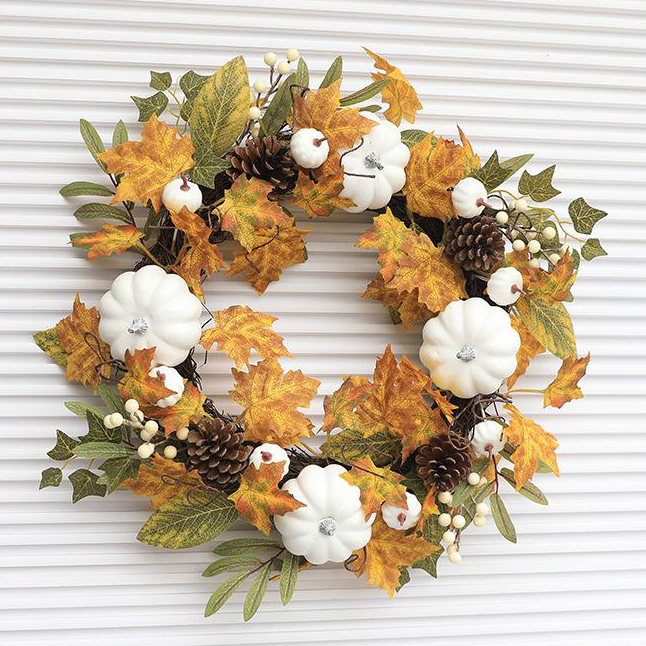 White Pine Cones and Pumpkin Wreath Outdoor Fall Wreaths | AvasHome