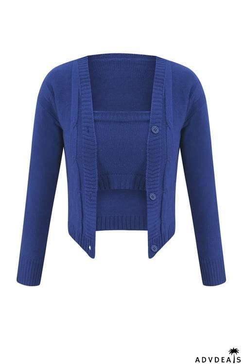 Button Cardigan Skirts Set