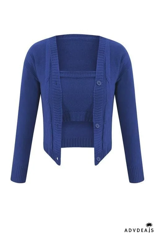 Button Cardigan Skirts Set