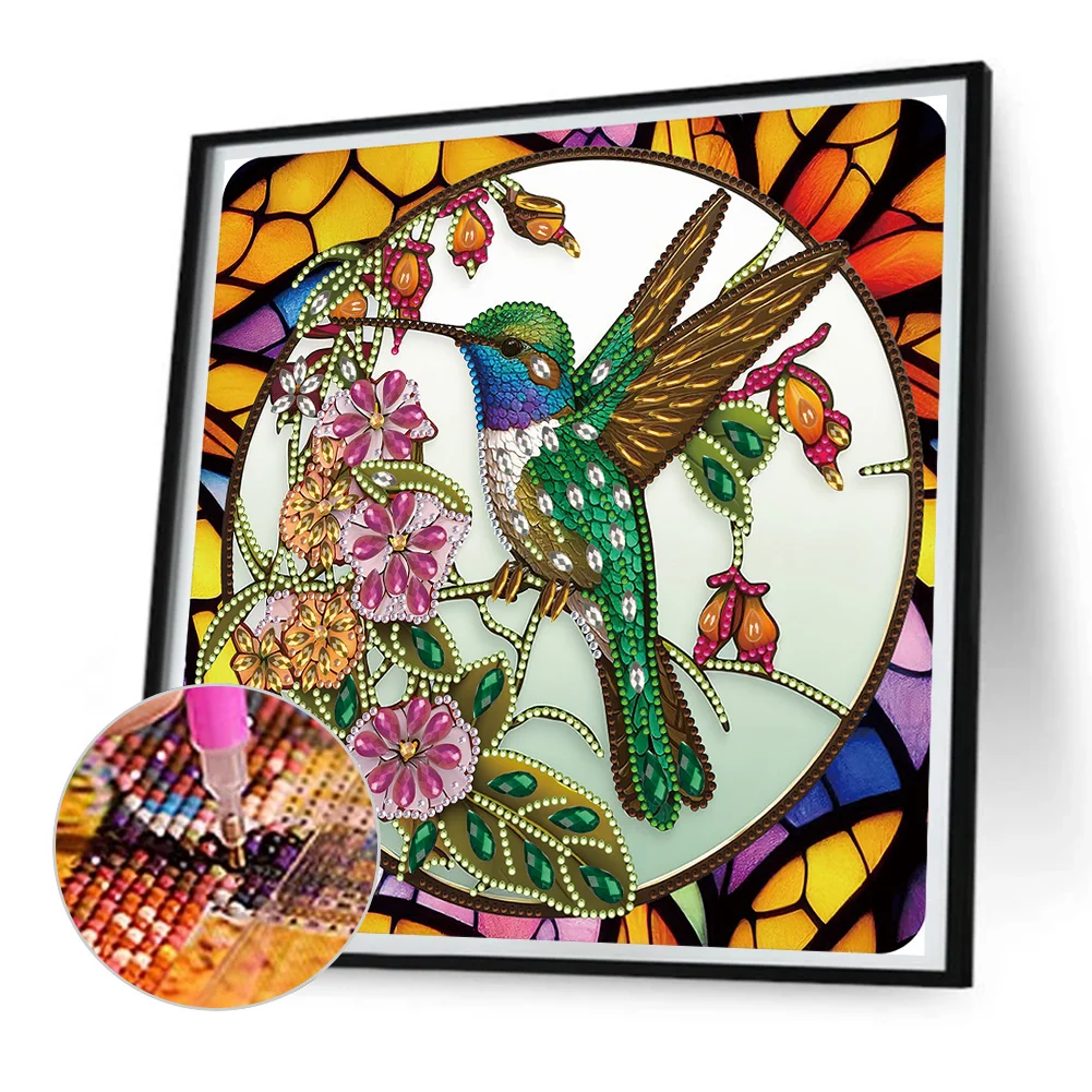 Diamond Painting - Partial Special Shaped Drill - Stained Glass Hummingbird(30*30cm)