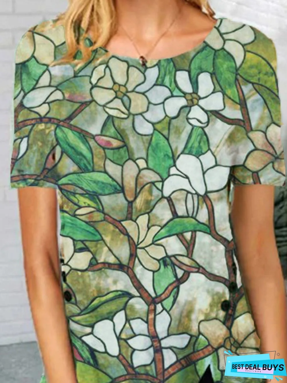 Printed Cotton Short Sleeve Casual Tops