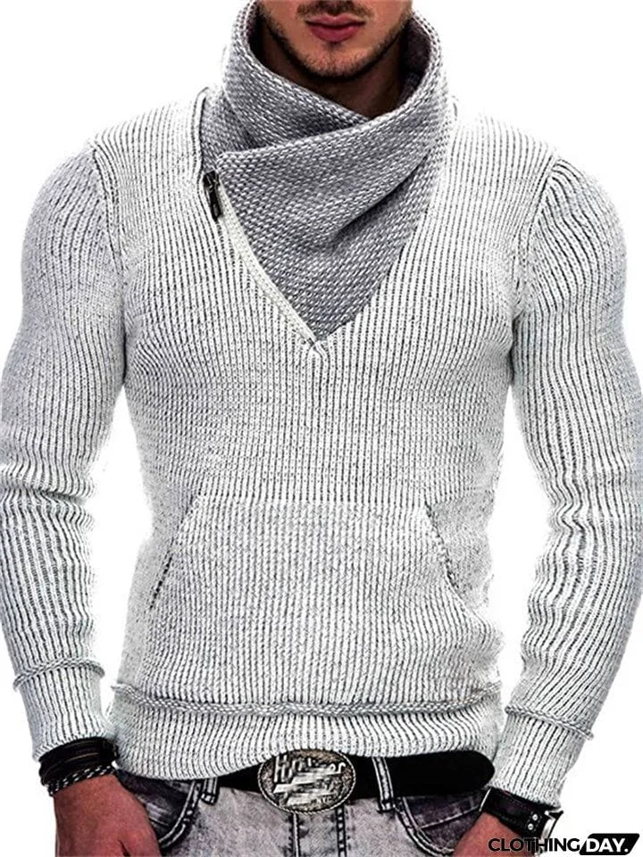 Men's Chic Shawl Collar Slim Fit Pocket Knitted Sweater