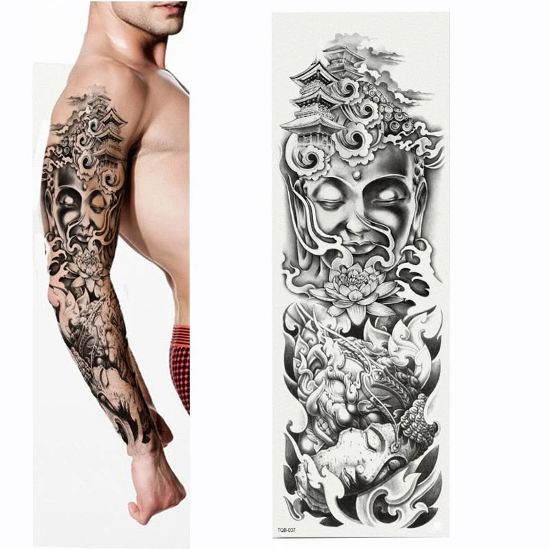 2018 New Full Flower Arm Tattoo Sticker Skeletons and Roses Temporary Body Paint Water Transfer Tattoo Sleeve