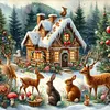 Christmas Cottage-11CT Stamped Cross Stitch 45*45cm/17.72*17.72in