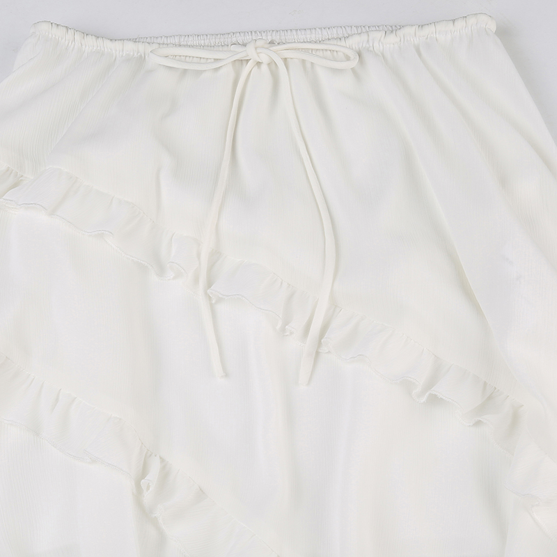 Ootddress White Ruffled Patchwork Long Skirt See-Through For Women Split Summer Beach Holiday Maxi Skirt Women's Fashion Y2k Skirt