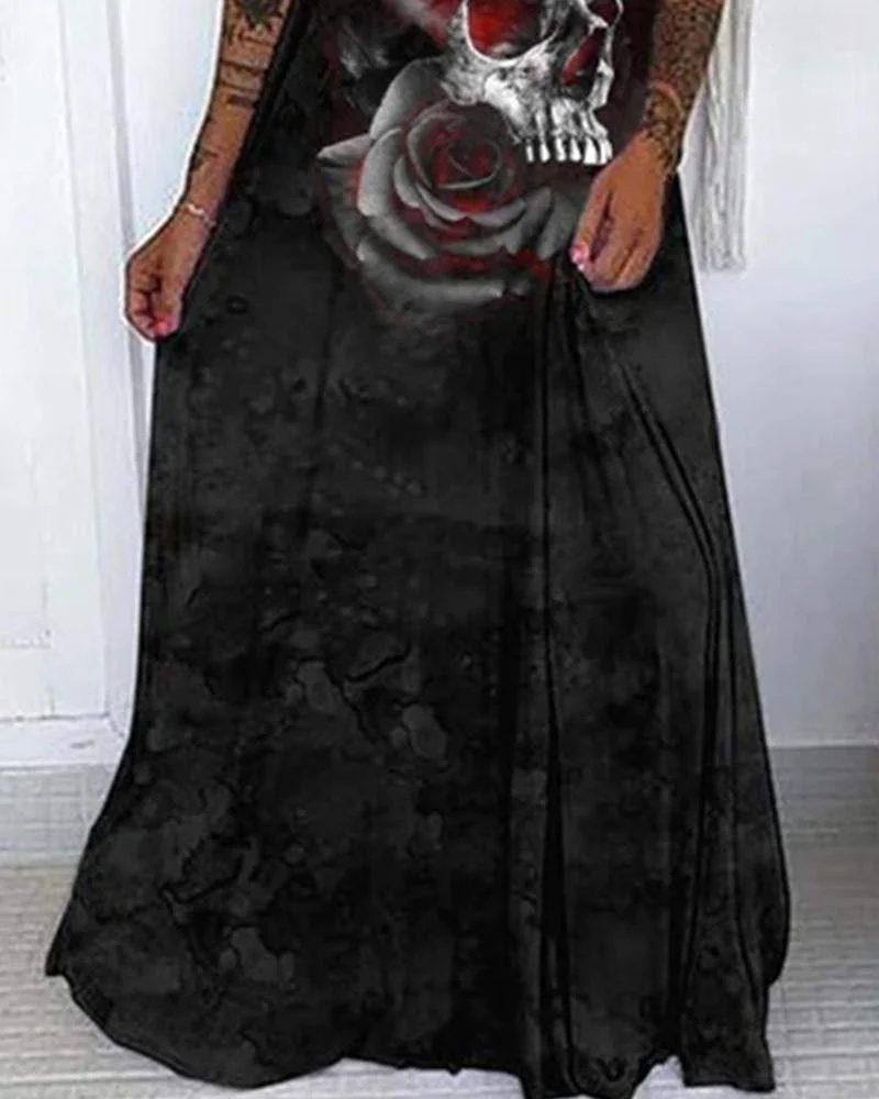 Punk Skull Print Loose Dress