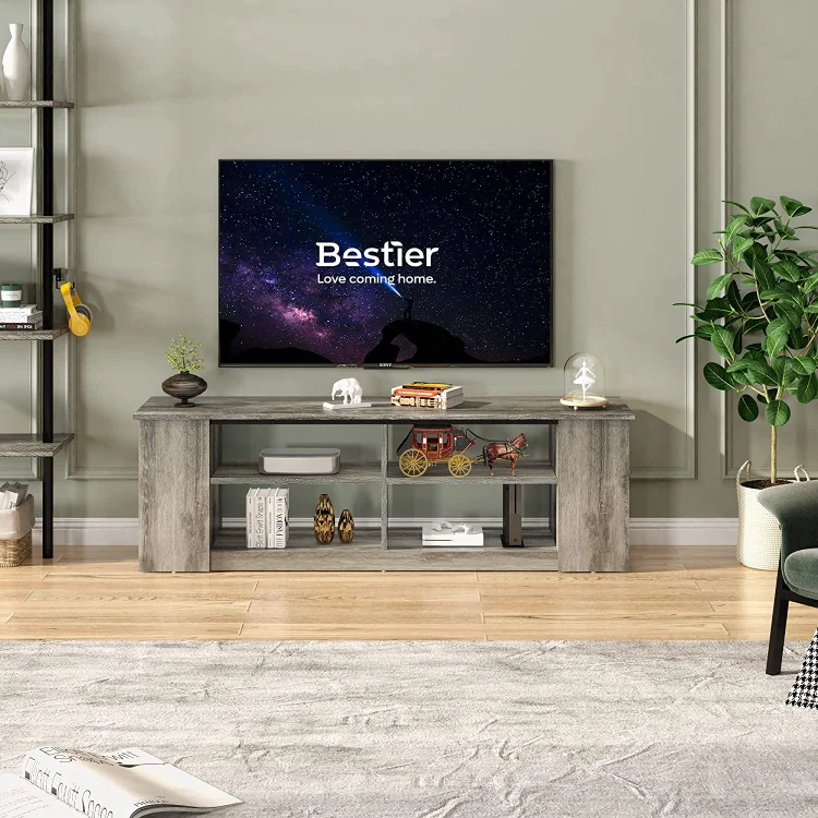 Bestier 55 inch TV Stand Media 3-Tier Console Table with 8 Separate Adjustable Storage Units Grey