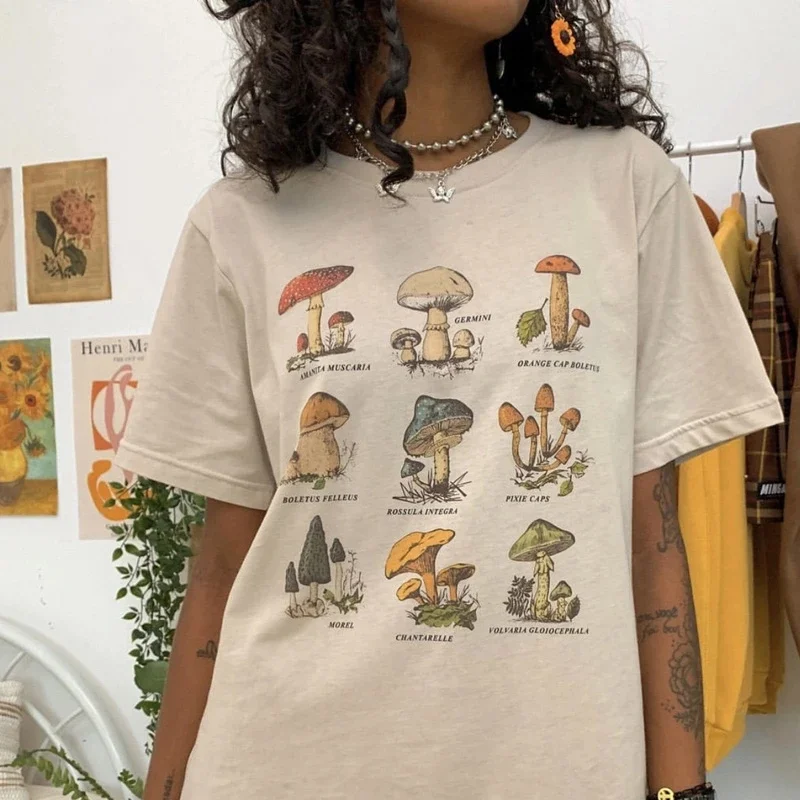 Vintage Fashion Mushroom Print Oversized T Shirt