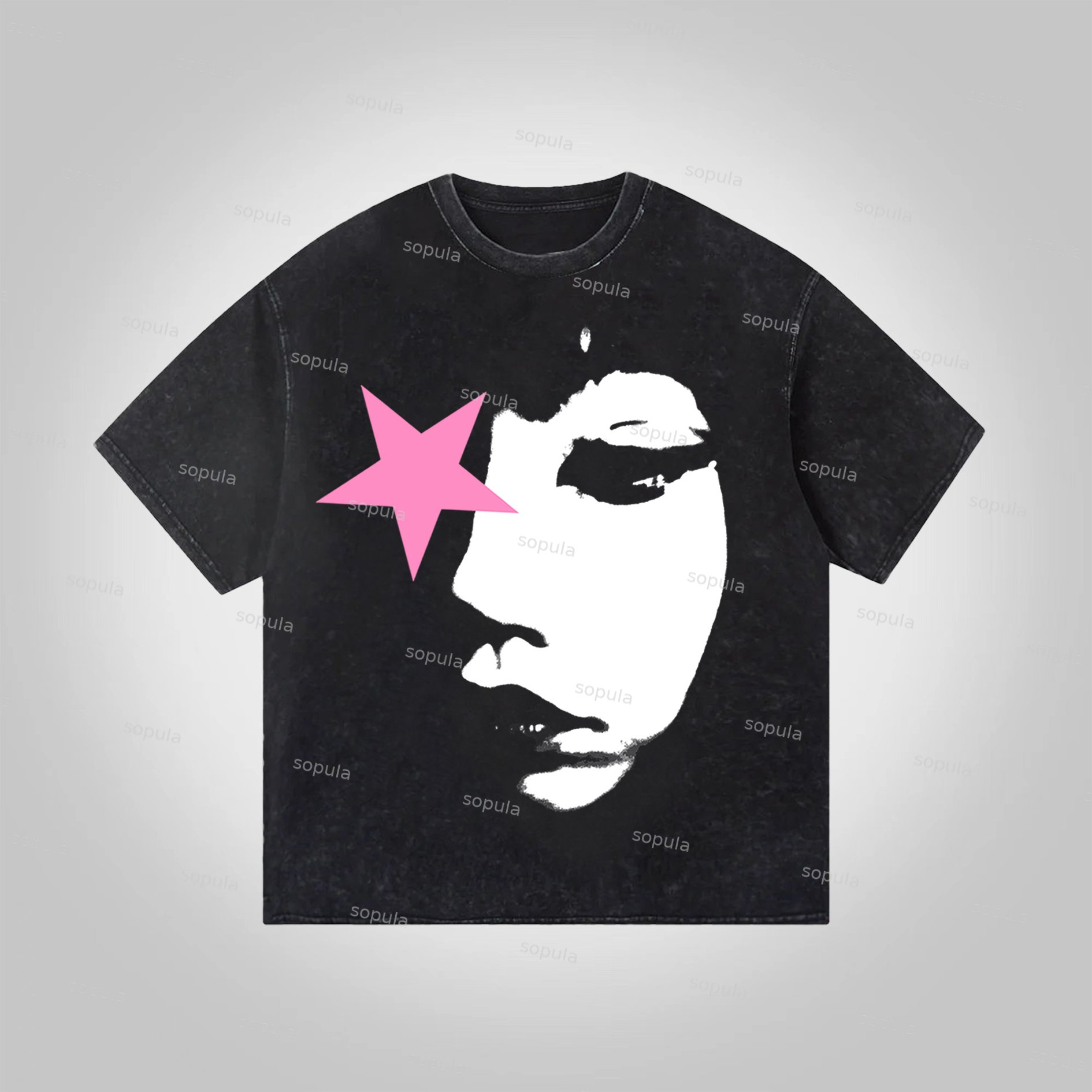 Sopula Vintage Abstract Girl Star Washed Cotton T-Shirt - SOPULA