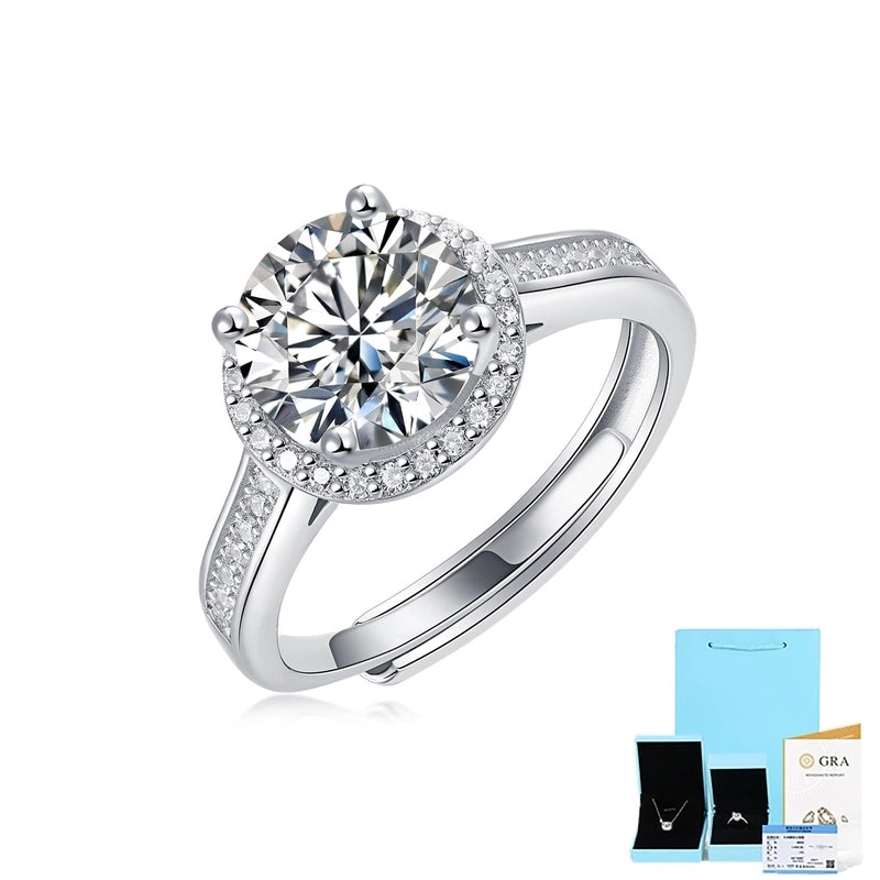 925 Sterling Silver Moissanite Geometric Adjustable Ring GRA Certificate