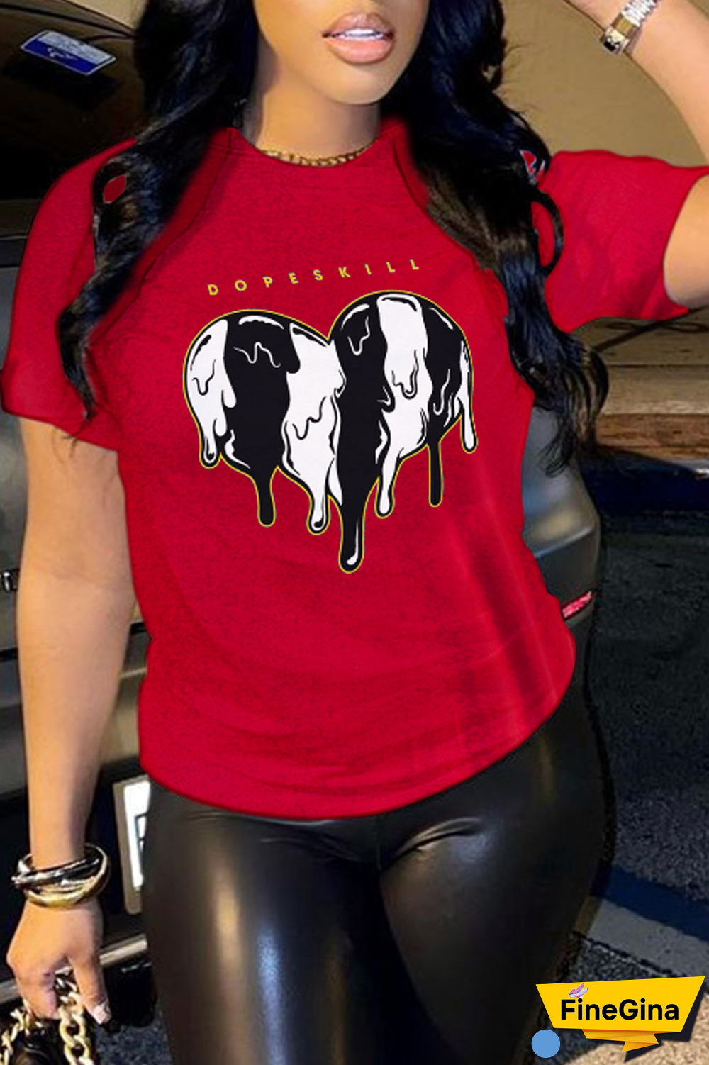 Black Casual Street Print Patchwork Letter O Neck T-Shirts