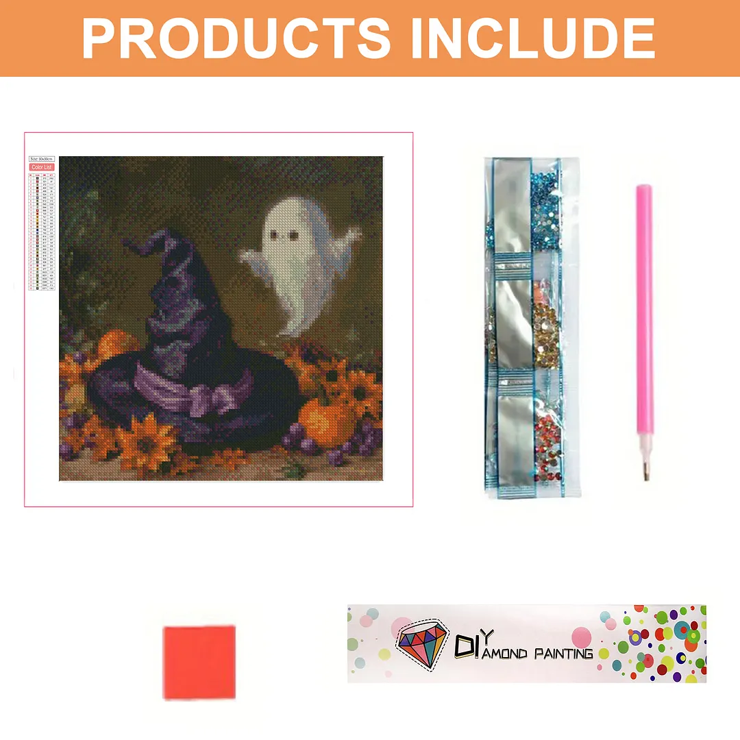 Halloween Hat Ghost 5D DIY Full Square Drill Diamond Painting Kits for Adults Beginners Home Decor Diamonds Paintings Gem Art 35x35cm