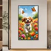 Chien et fleur - perceuse ronde peinture diamant - 40*70cm (grande taille)