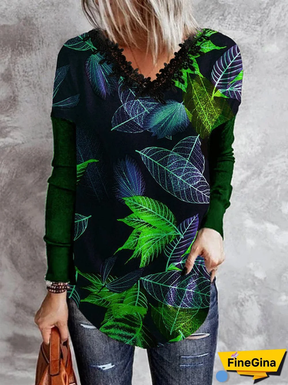 Women's V-Neck Long Sleeve Graphic Printed Tops