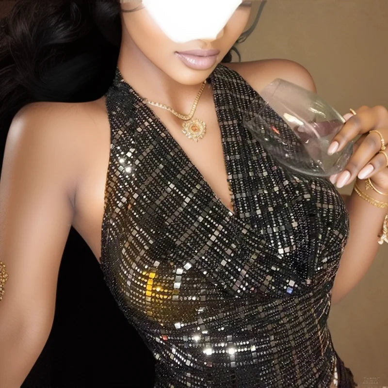 OLCooL Women Top Shine Glitter Sequin Summer Sleeveless Vest Tank Tops Fashion Sexy Camisole Clothing For Cocktail Party Clubwear olcool