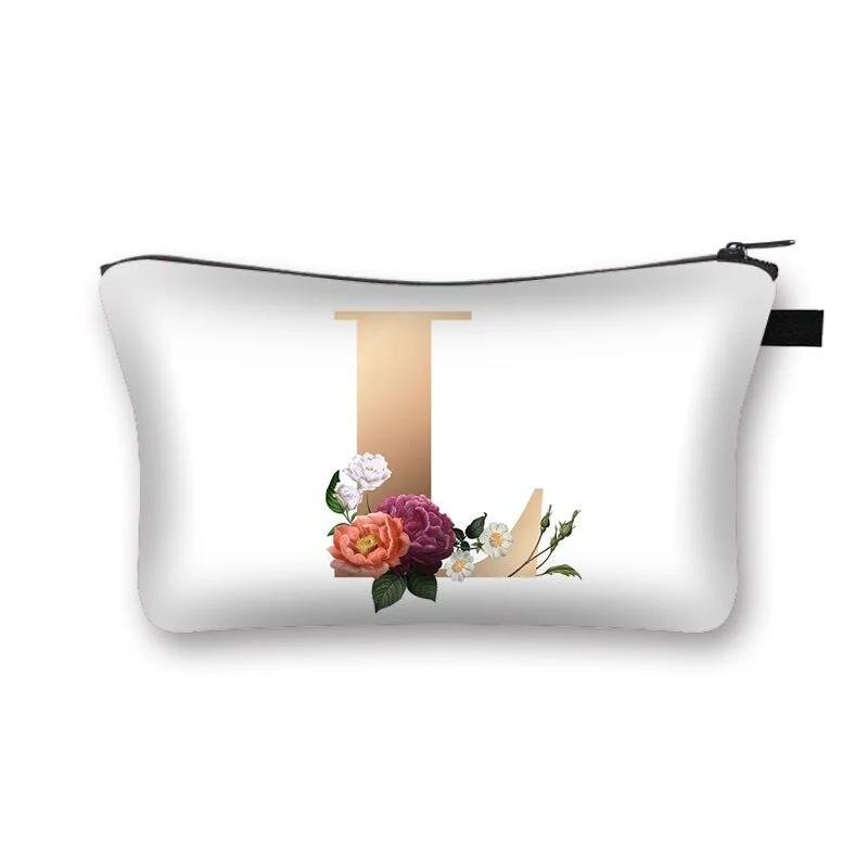 Polyester Cosmetic Bag - Alphabet Flowers