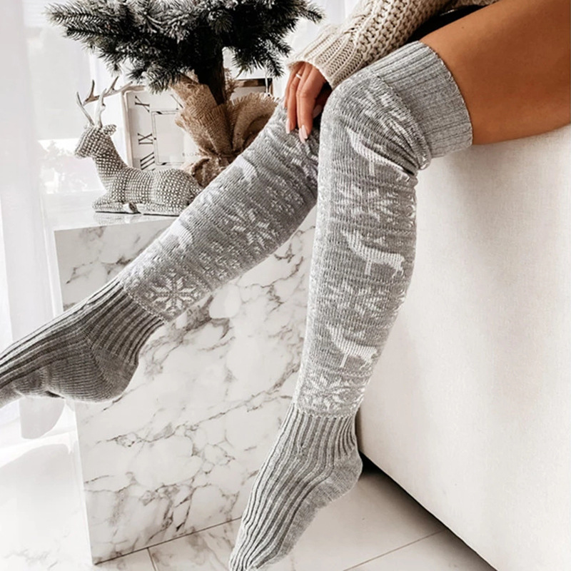 Christmas knitted elk snowflake pile socks floor stockings