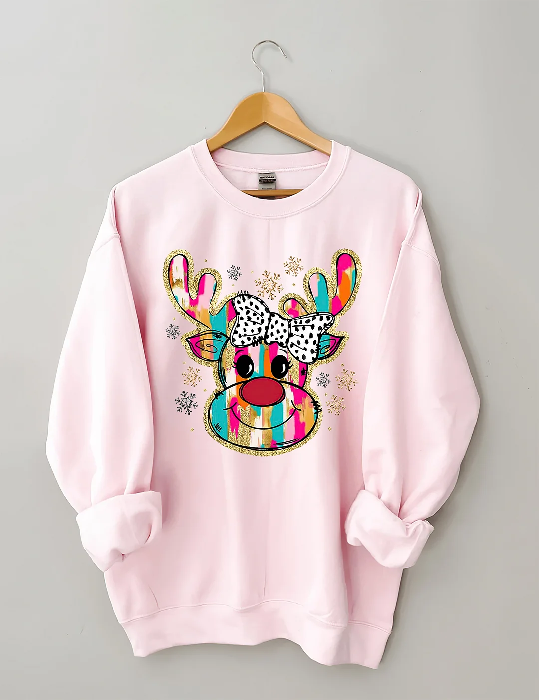 Colorful Glitter Christmas Reindeer Sweatshirt