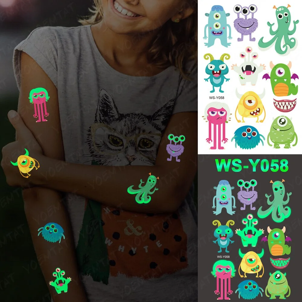 Luminous Glitter Tattoo Stickers Space Universe Children Temporary Waterproof Alien Tatto Body Art Cute Kid Cartoon Fake Tatoo