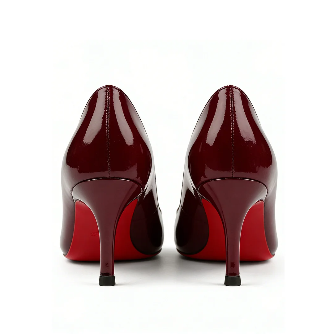60mm Pointed Toe Red Bottom Kitten Heels Daily Patent Pumps for Women-MERUMOTE