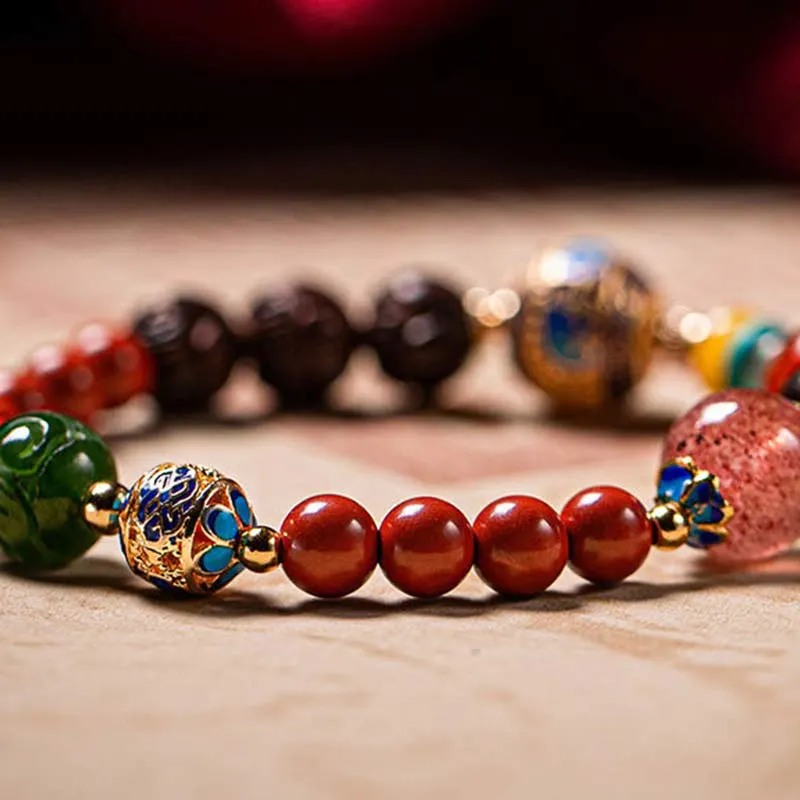 Cinnabar Small Leaf Red Sandalwood Jade Blessing Bracelet