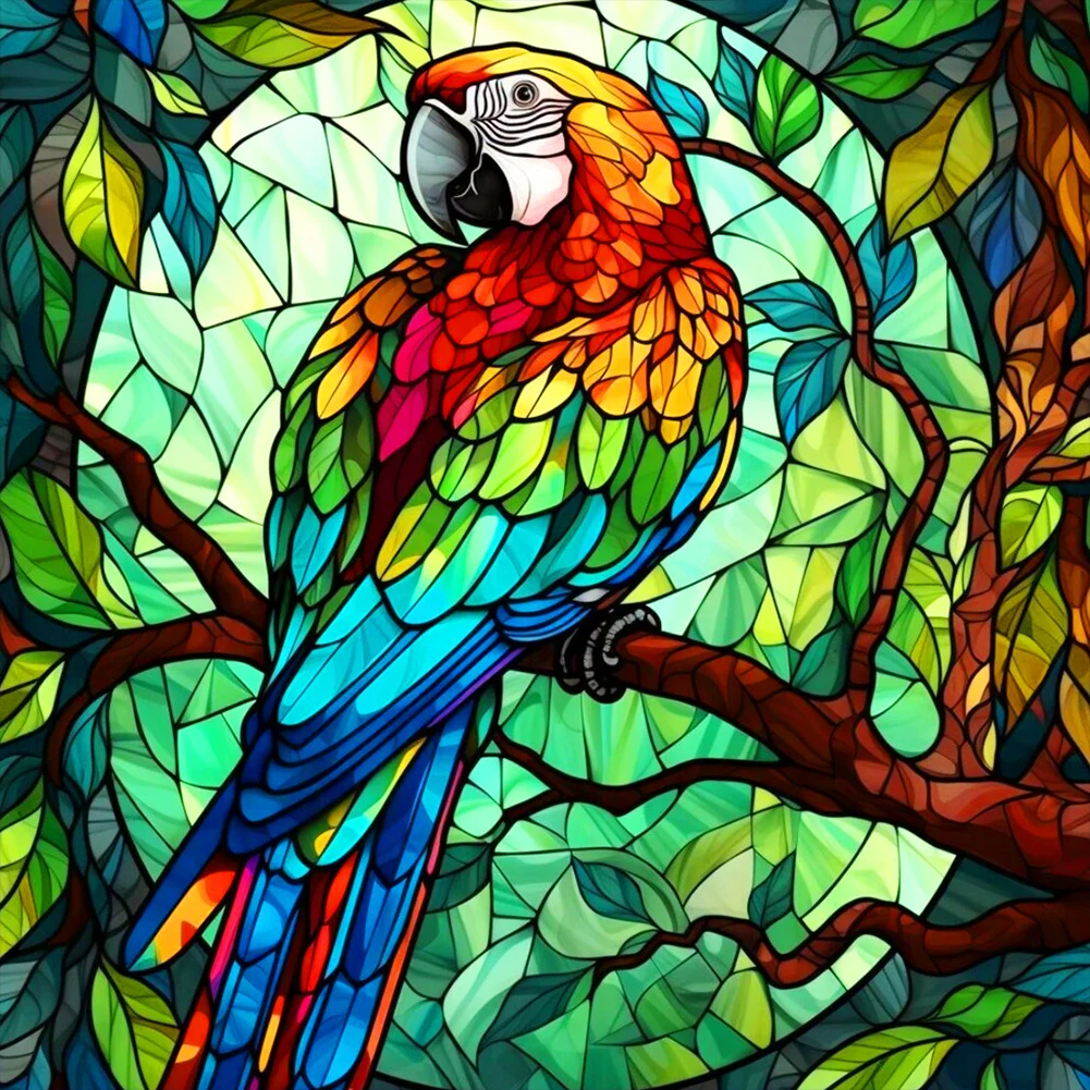 Diamond Painting - Full Round Drill - Stained Glass Parrot(30*30cm)