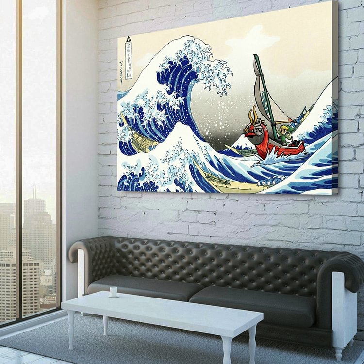 Legend of Zelda Windwaker The Great Wave of Kanagawa Canvas Wall Art MusicWallArt