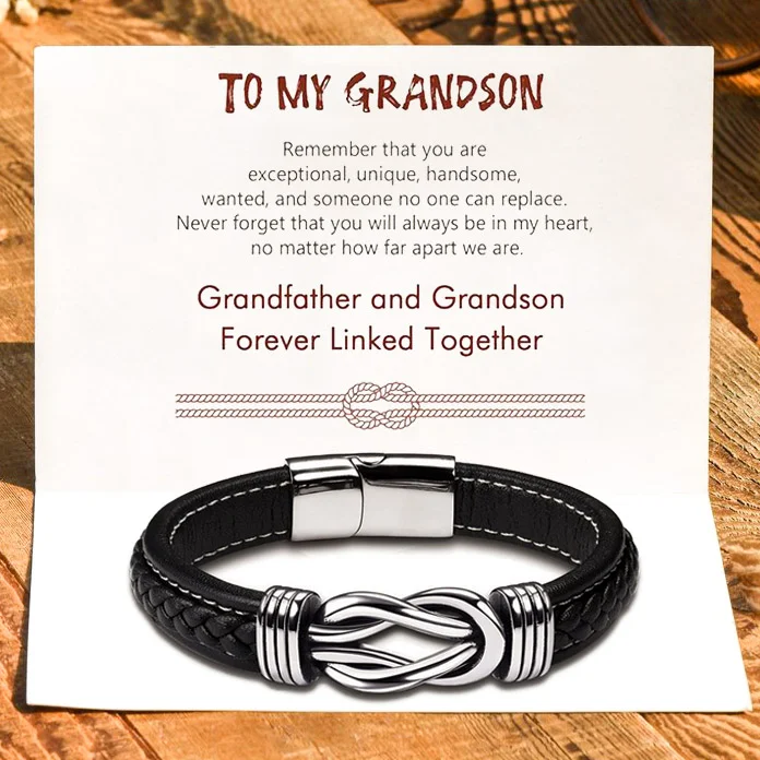 To My Grandson Knot Leather Bracelet "Never Forget That You Will Always Be in My Heart"