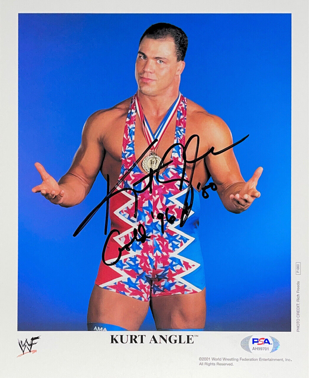 WWE KURT ANGLE P-660 HAND SIGNED AUTOGRAPHED 8X10 PROMO Photo Poster painting WITH PSA COA 6