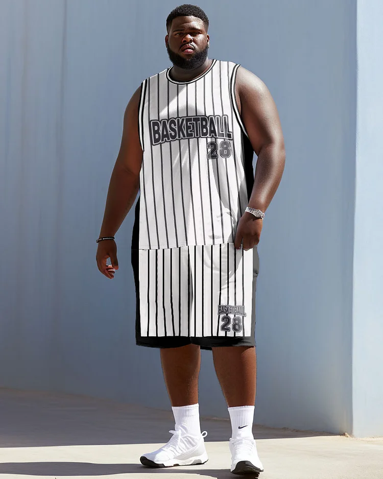 Men's Plus Size Basketball 28 Striped Vest Sports Two Piece Suit