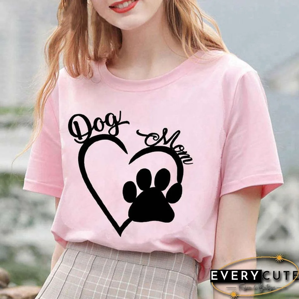 Cool Dog Mom And Heart Print T-shirt For Women Summer Fashion Casual T-shirts Short Sleeve Creative Personalized Tops