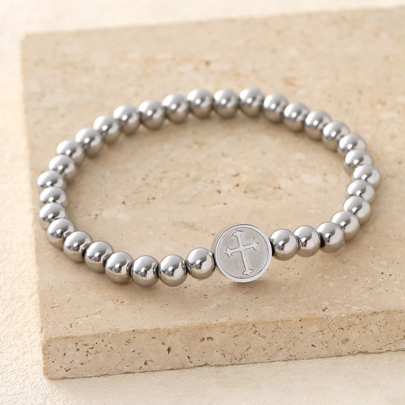 Minimalist Commute Cross 304 Stainless Steel Beaded Unisex Bracelets Men Beaded Bracelets