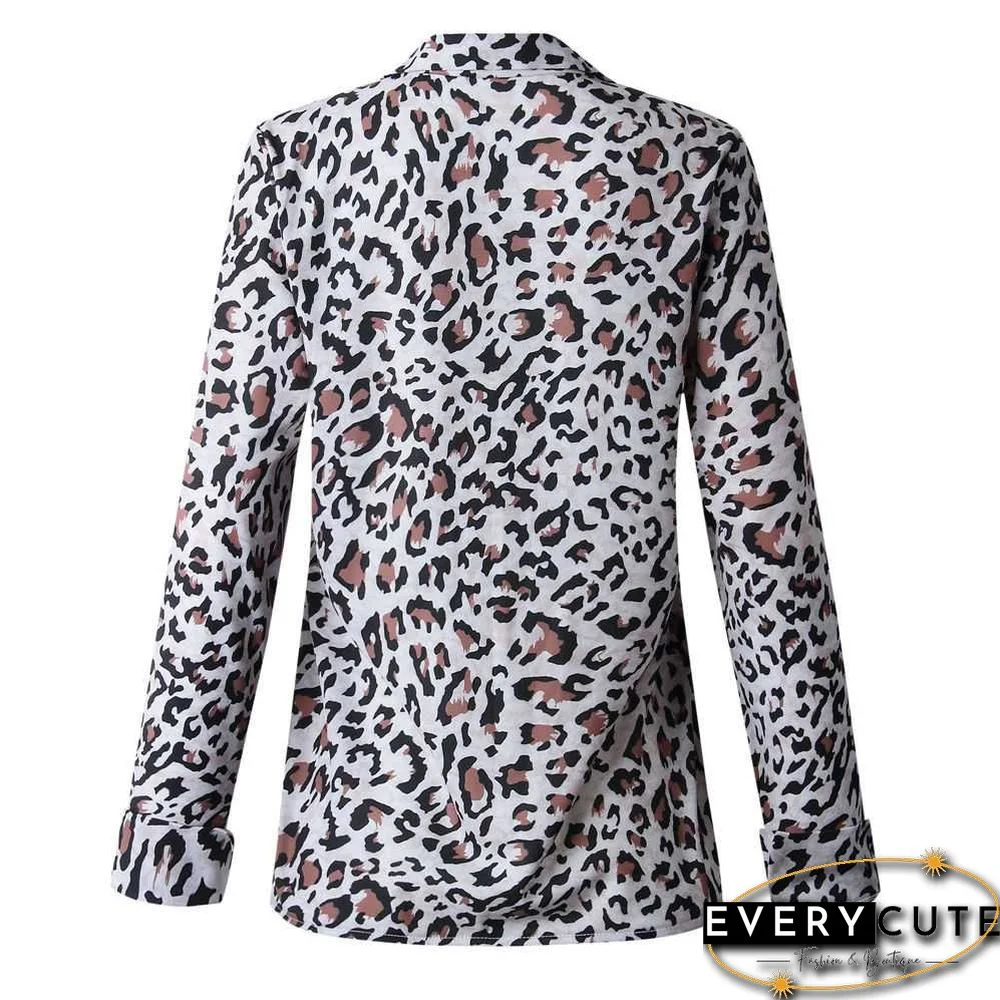 Oversized Retro Long Sleeve Leopard Print Button Up Shirt Womens