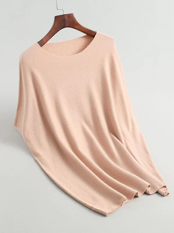 Solid Color Loose Half Sleeves Round-Neck Sweater Tops Pullovers Knitwear