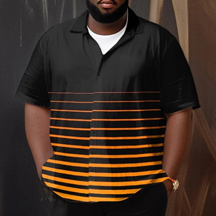 Broswear Plus Size Men's Gradient Stripe Stitching Print Walking Short Sleeve Shirt