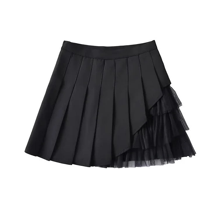 Chic High Waist Pleated Lace Mini Skirt - Modakawa modakawa