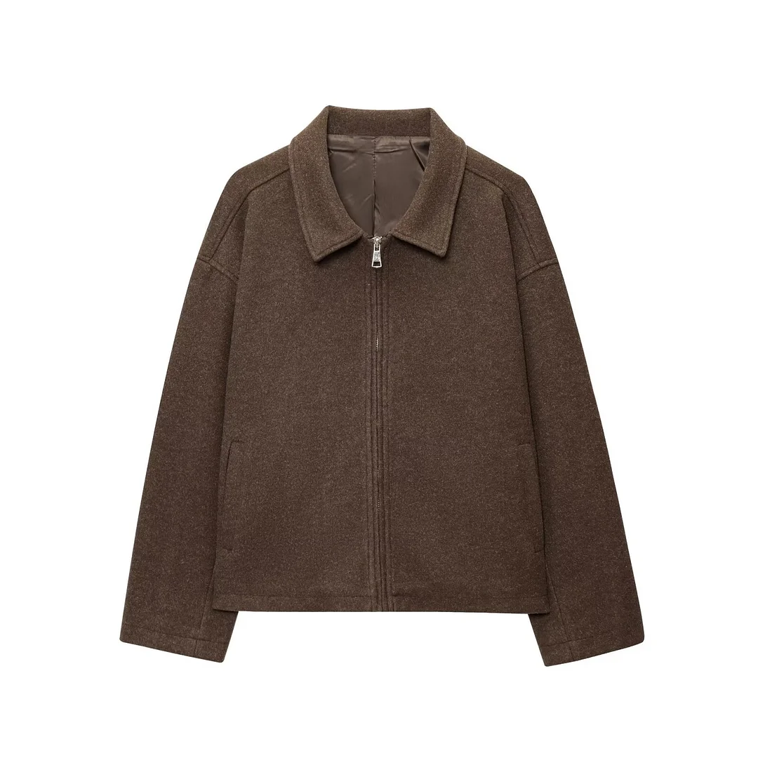 Nigikala Nigikala Autumn Fashion Three-Color Solid Color Zipper Hair Coat Women's Clothing B88780