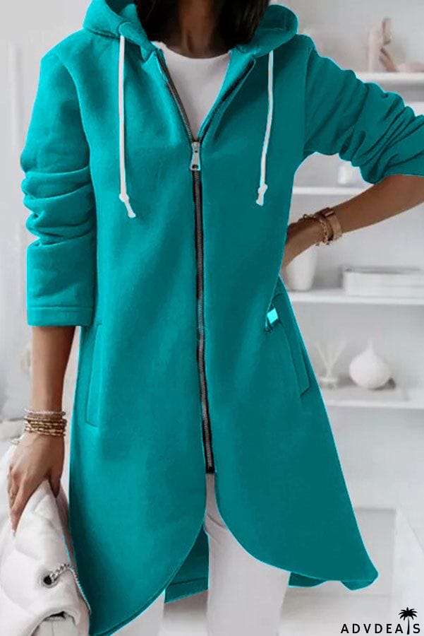 Juliana Solid Color Zip Up Hooded Coat