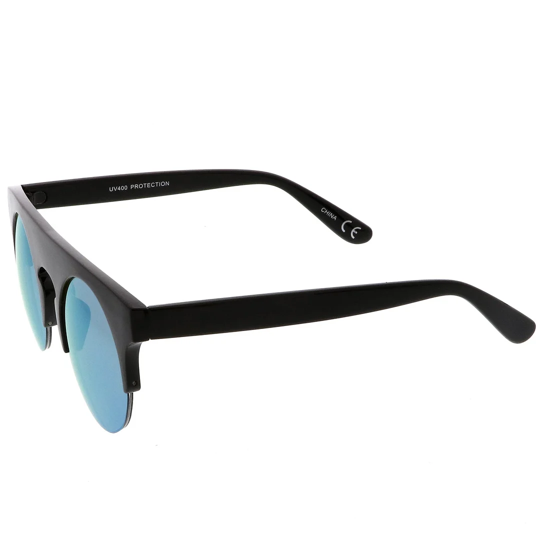 Modern Flat Top Horn Rimmed Round Flat Lens Semi Rimless glasses 48mm