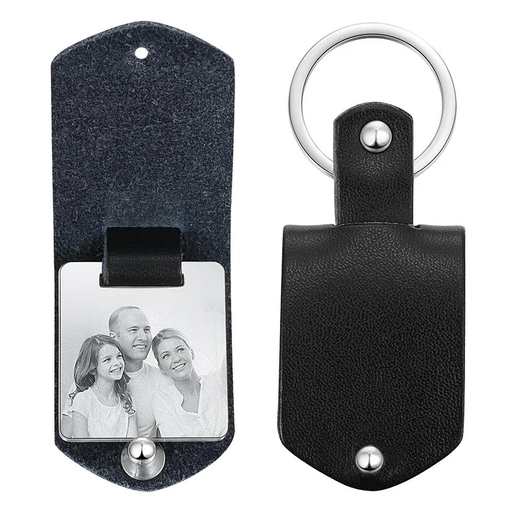 Personalised Photo Keychain with Black Leather Case Custom with Calendar Birthday Gift