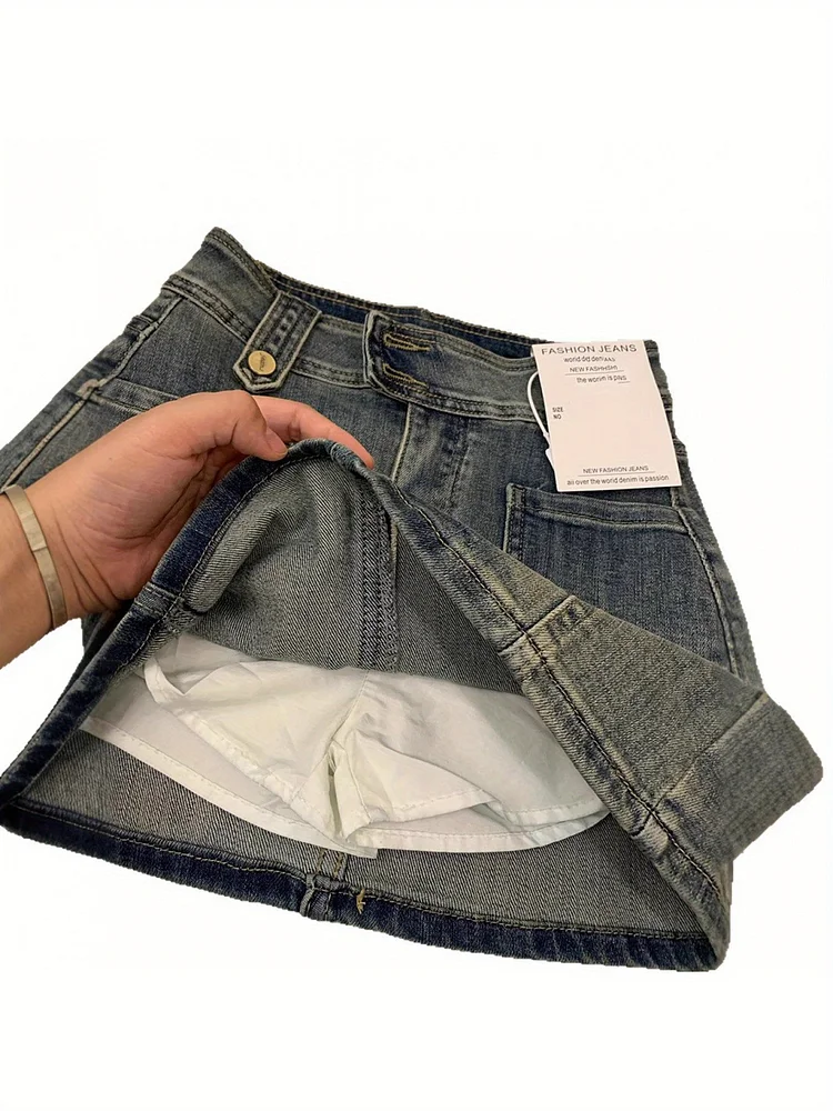 Women's High-Waist A-Line Denim Skirt - Vintage American Retro Style, Light Blue, Non-Stretch, Regular Fit, Summer Casual Wear, High-Waisted Skirt