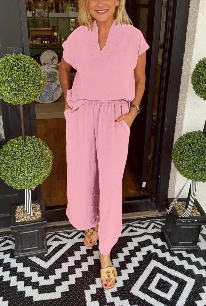 Women's Summer Casual Lightweight V-Neck Two piece Set(Buy 2 Free Shipping) 