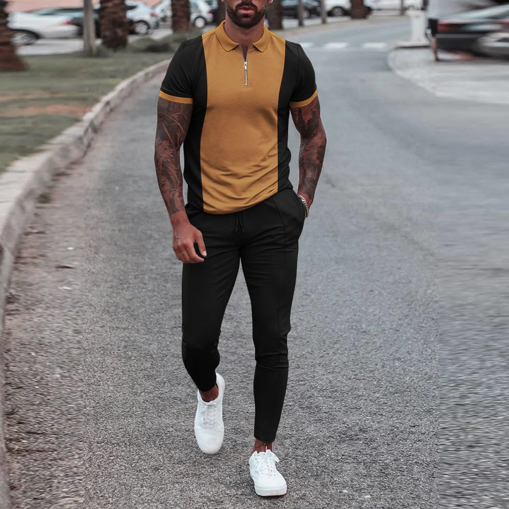 Black And Brown Polo Shirt And Pants Two Piece Set