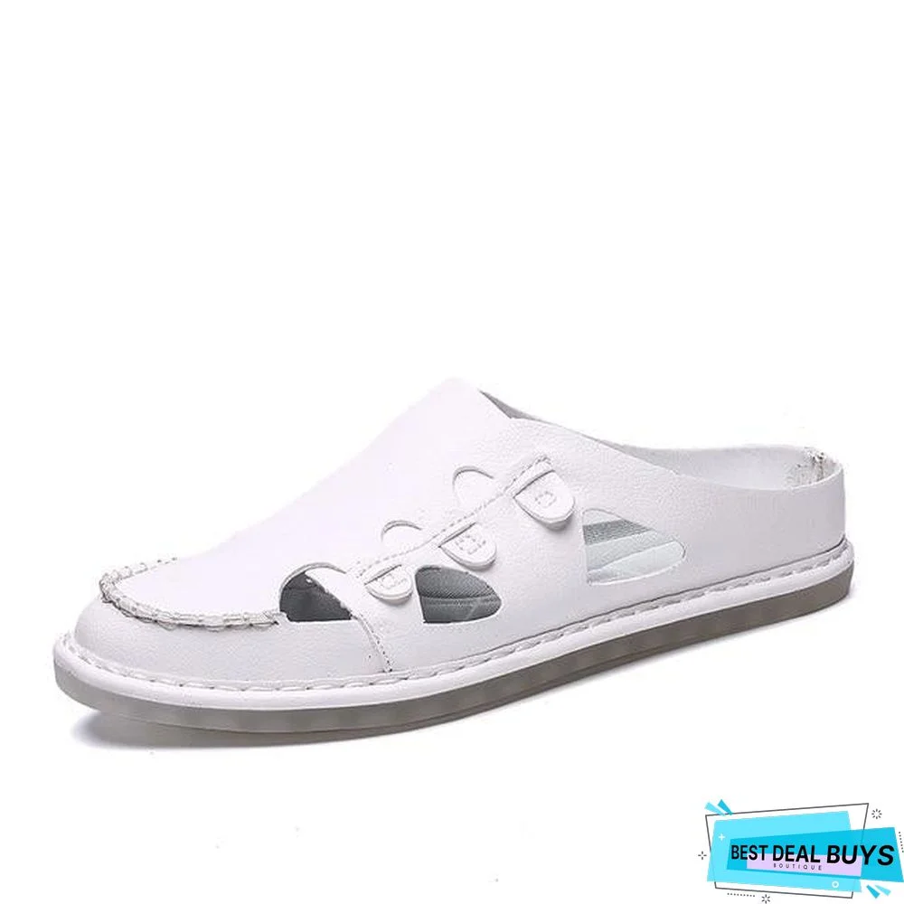 Men's Genuine Leather Sandals Shoes Summer Leisure Beach Sandals Slippers