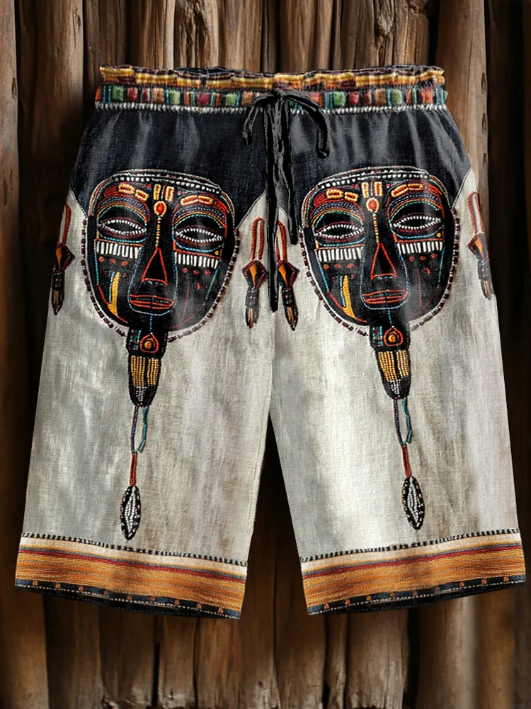 Vintage Men's Tribal African Masks Art Casual Shorts / Rvogue / Rvogue