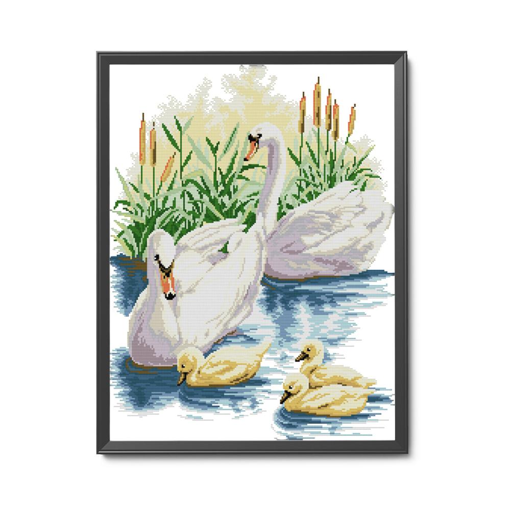 

Swan family - 14CT Stamped Cross Stitch - 43*54cm, 501 Original