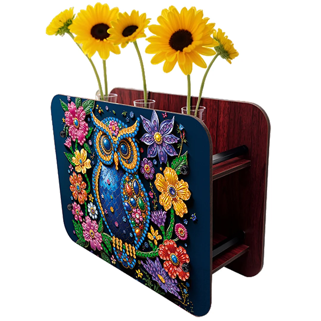 Gem Owl DIY Diamond Painting Wooden Tube Vase for Adults Gift Idea Home Decor