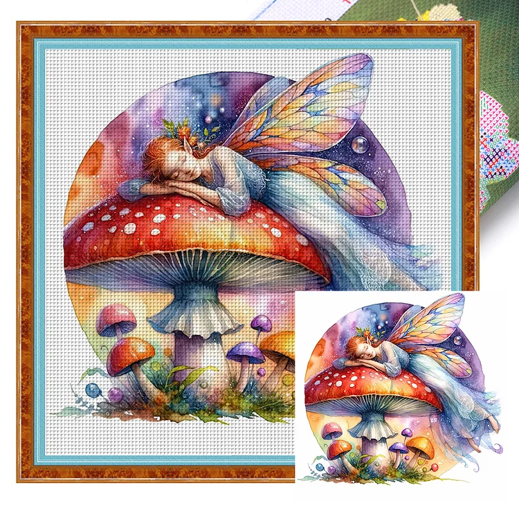 Butterfly Fairy On Mushroom 11CT Stamped Cross Stitch 40*40CM