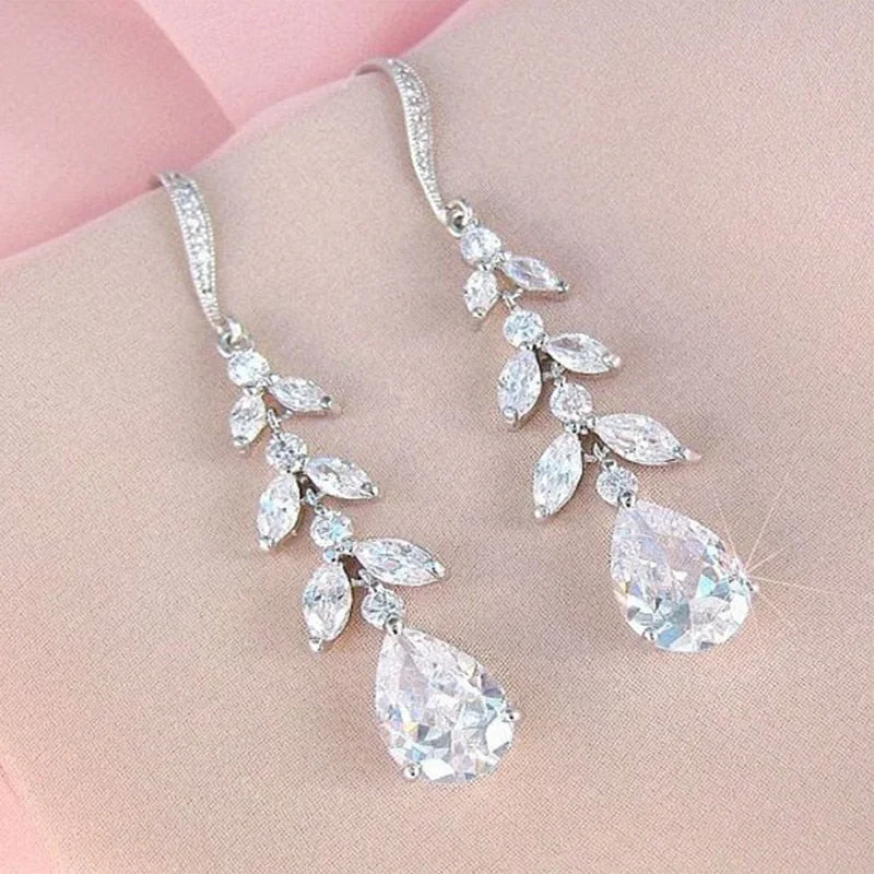 Aesthetic Bridal Dangle Earrings for Wedding Luxury Crystal Cubic Zirconia Fashion Design Women’s Earrings 2023 Jewelry