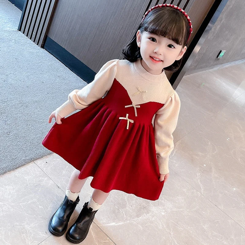 Girls Clothes Dress Winter Knitted Sweater Dress Red Color Christmas Dress Baby Girl Clothing for Winter Clothing Kids Clothes